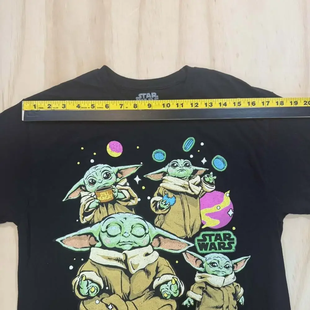 Star Wars Grogu Use the Force Graphic Print Black T-Shirt Mens Med 100% Cotton